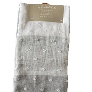 Kitchen Towels Set of 3 Oversized 20 x 30in 100% Turkish Cotton, Light Gray dot